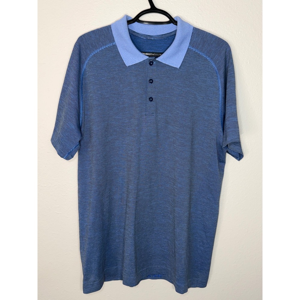 Lululemon Metal Vent Tech Polo Shirt Mens XL Blue Black Stripe Golf Athletic Top